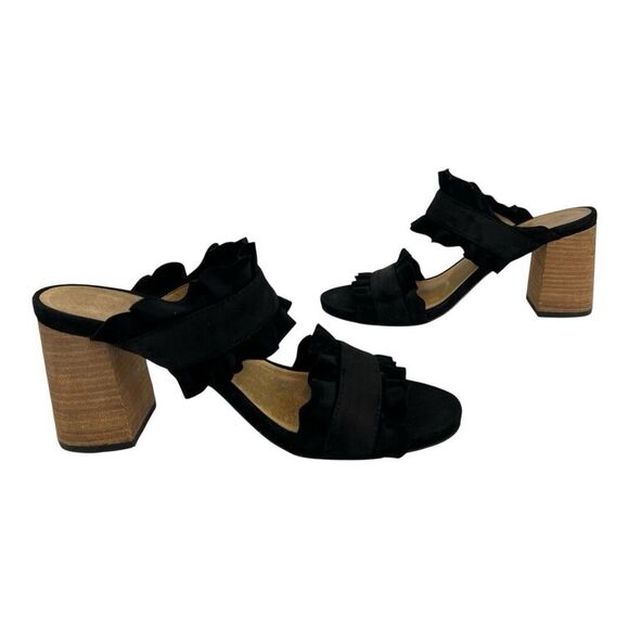 Free People Women's Size 39 US 8.5 Rosie Black Suede Ruffled Block Heel Sandals - Picture 5 of 8